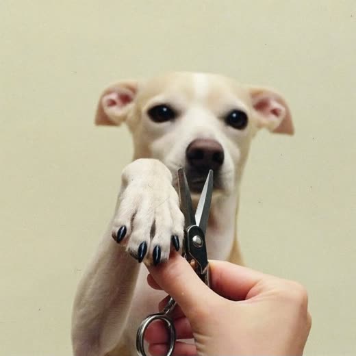 A dog's paw held for a nail trim
